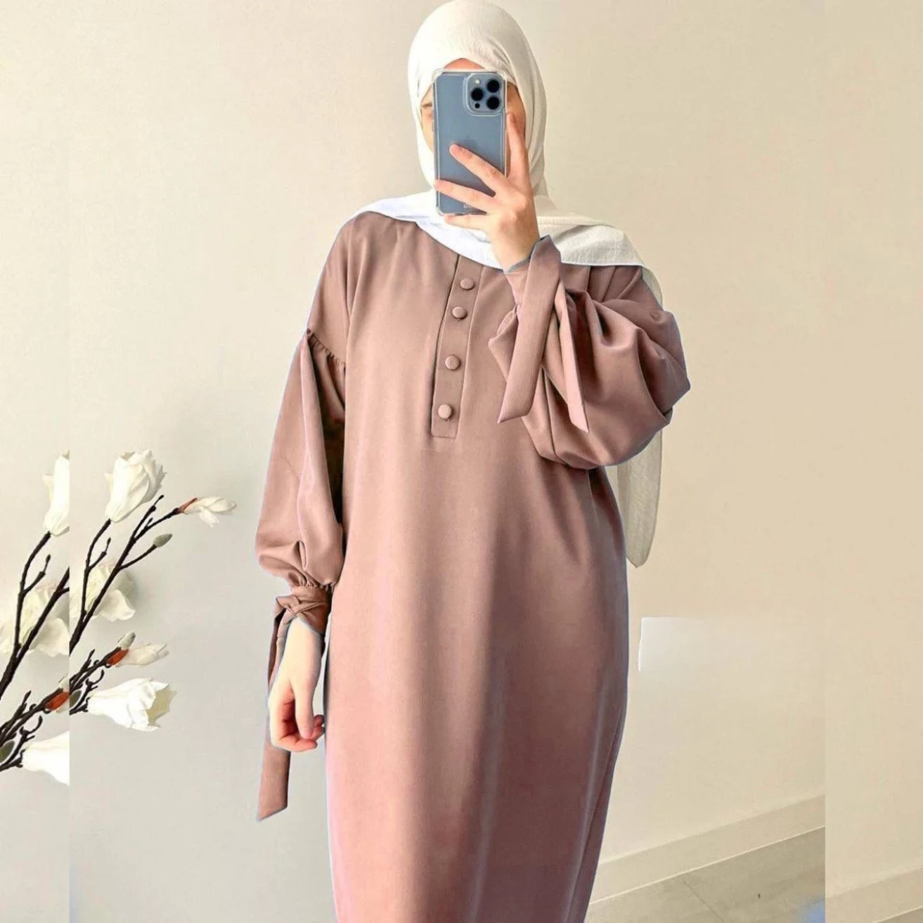 Tahura Balloon Sleeves Abaya Dusty Rose