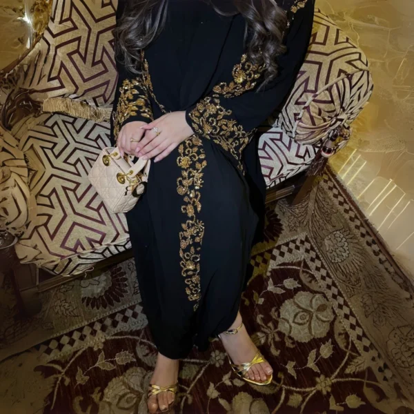 Occasional Wear Complete Handwork Abaya Golden color