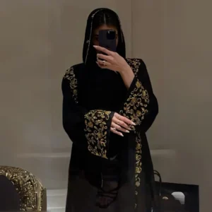 Occasional Wear Complete Handwork Abaya Golden color