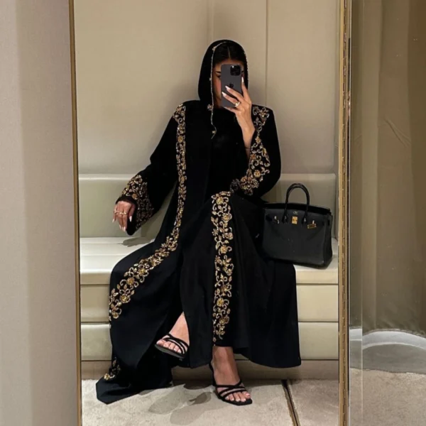 Occasional Wear Complete Handwork Abaya Golden color