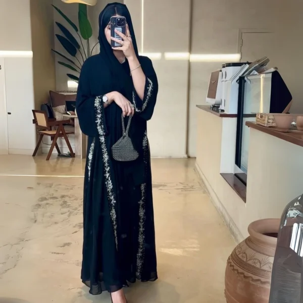 Occasional Wear Complete Handwork Abaya Silver color