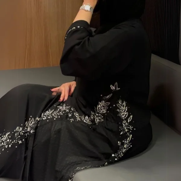 Occasional Wear Complete Handwork Abaya Silver color