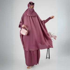 2 Piece Jilbab with skirt mauve pink