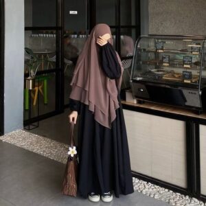 Contrast Abaya & Double Layer Khimar Set