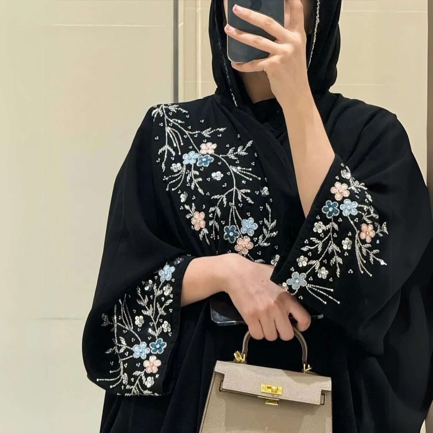 Gorgeous hand embroidery handwork and resham work design abaya